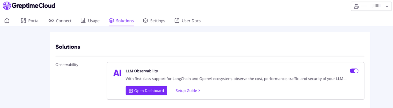 Enable LLM Observability solution from Greptime Console