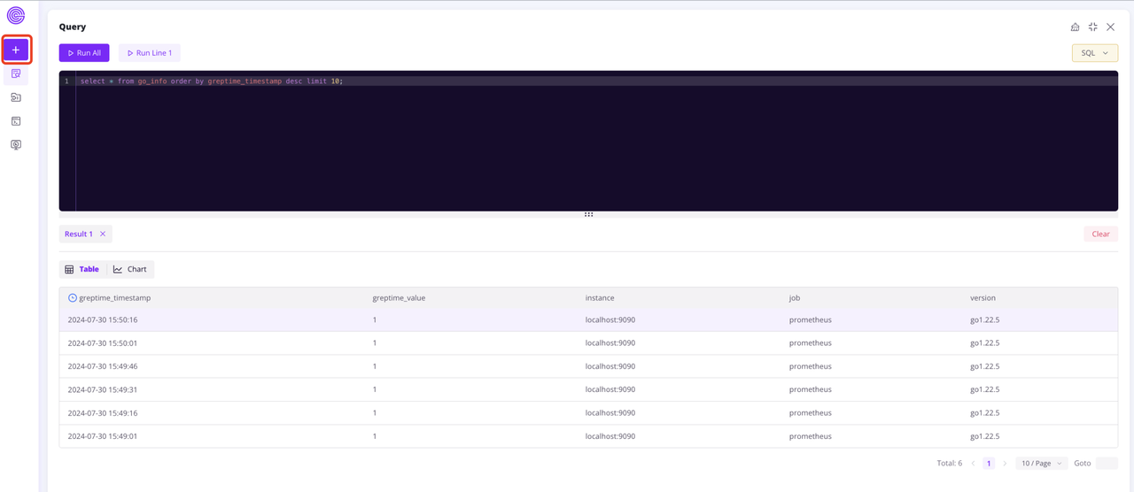 GreptimeDB dashboard