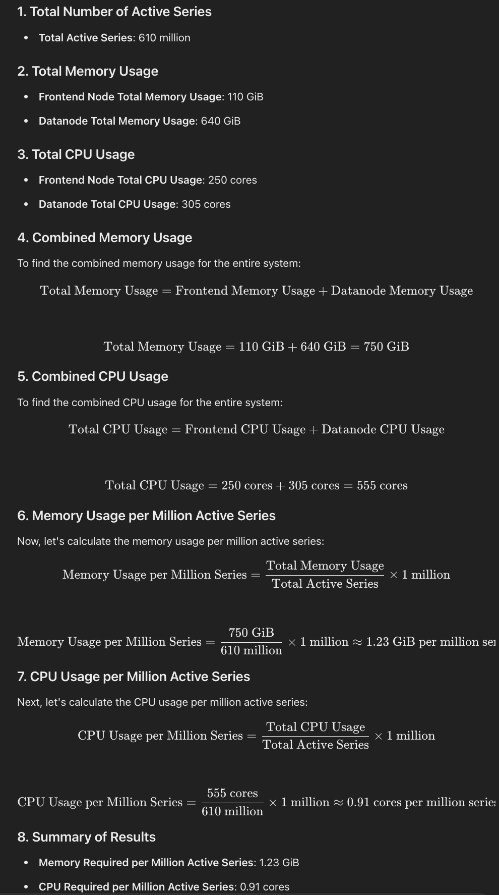 greptime cpu memory usage per million series