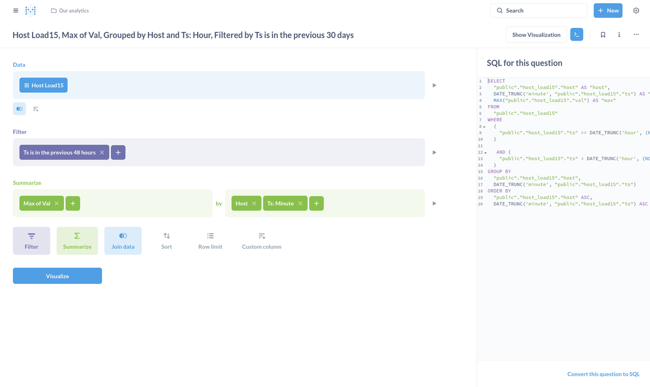 Metabase Query Table using SQL