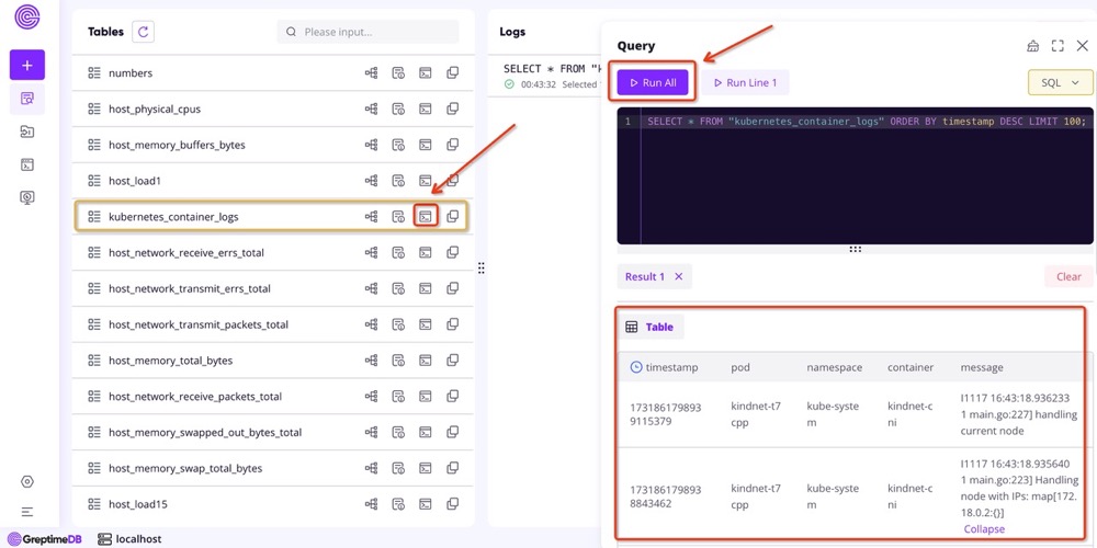 Viewing Container Logs on the Dashboard