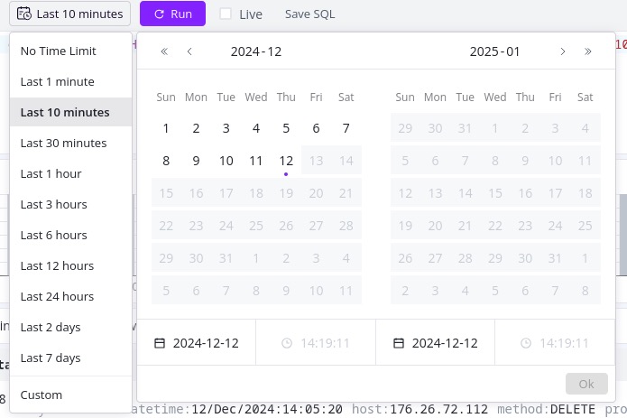 GreptimeDB Dashboard Date/Time Picker