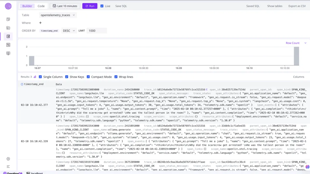 (Figure 2: GreptimeDB Logview)