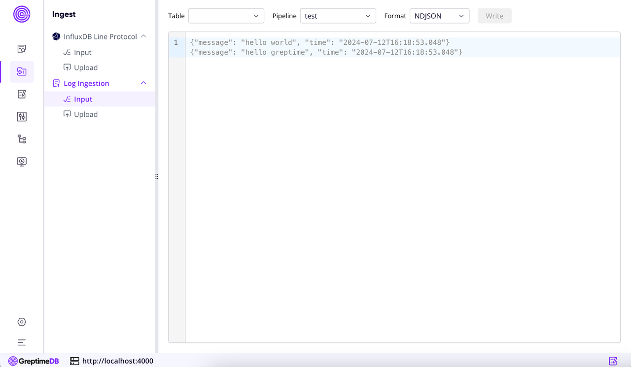 (Figure 3: Log Ingestion Page Example)
