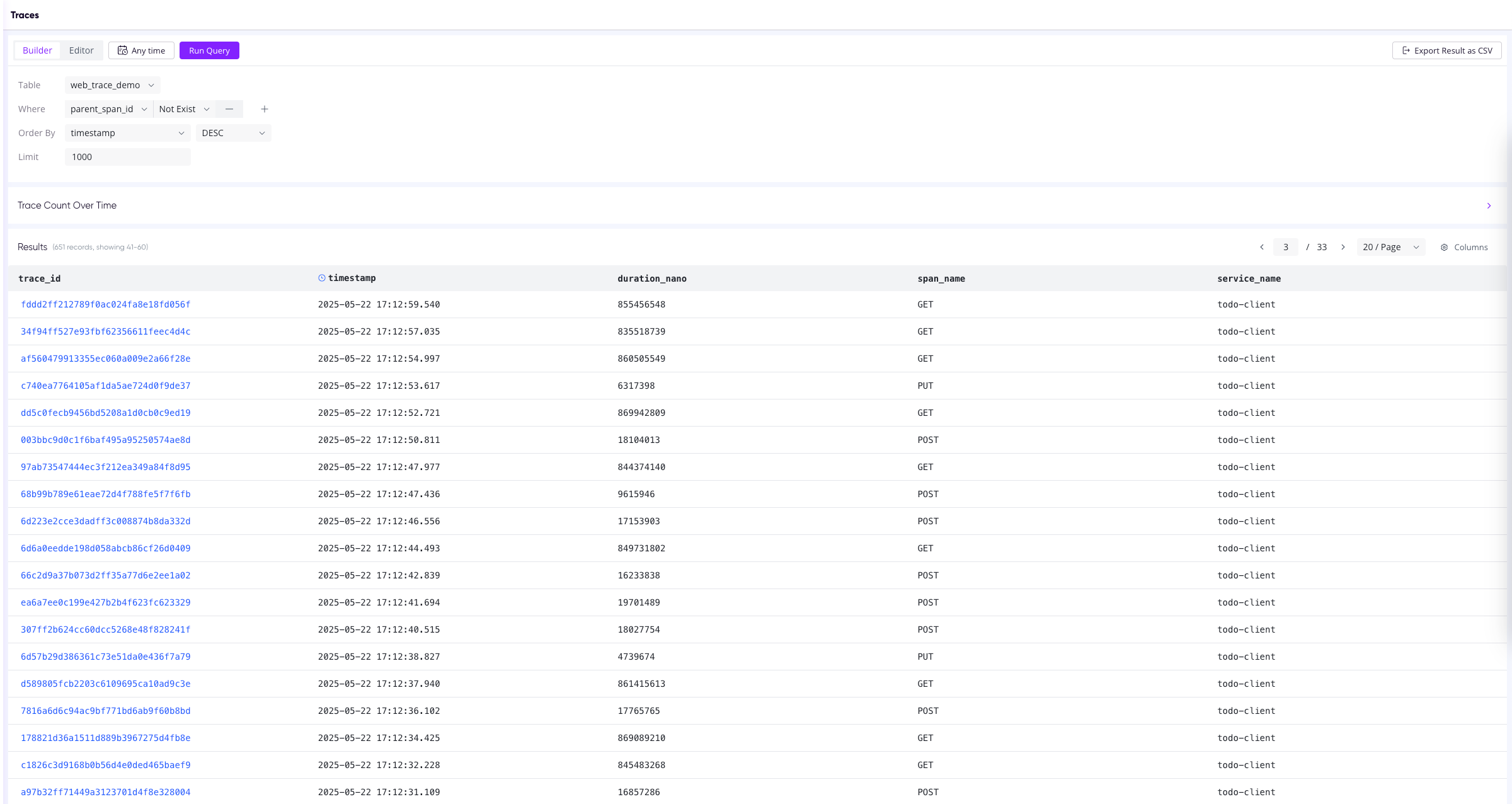 (Figure 1: Trace List Query)