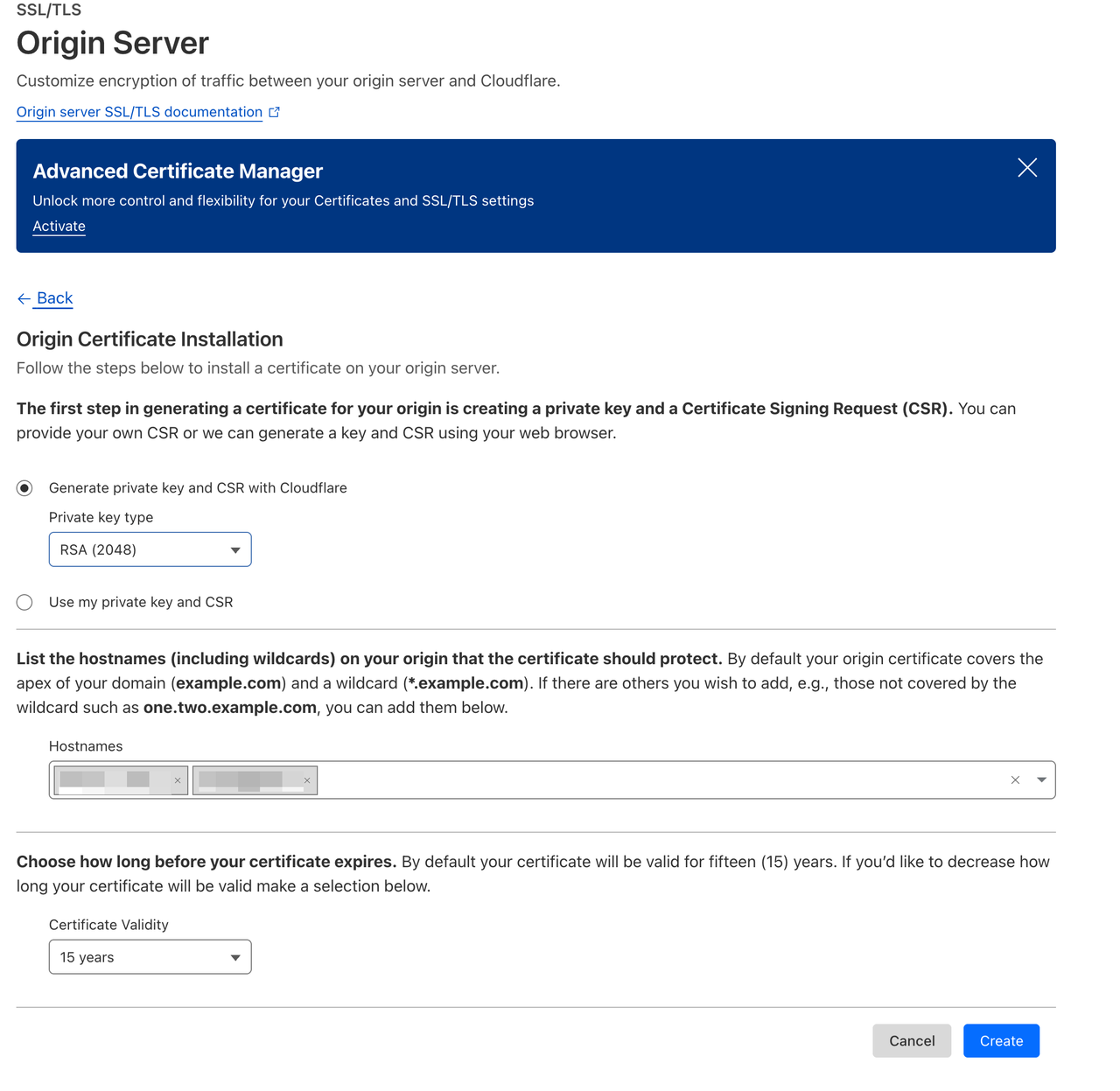 (Figure 6: Use the default configuration to create a certificate)