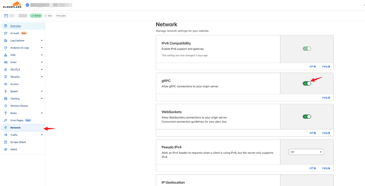 (Figure 3: Users manually enable the gRPC proxy on the domain's Network settings)