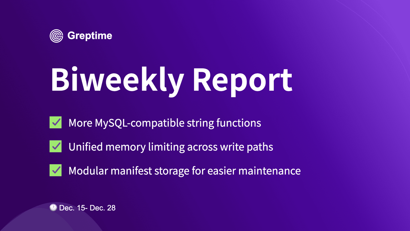 MySQL Functions & Memory Limiting Unification | Biweekly No.73