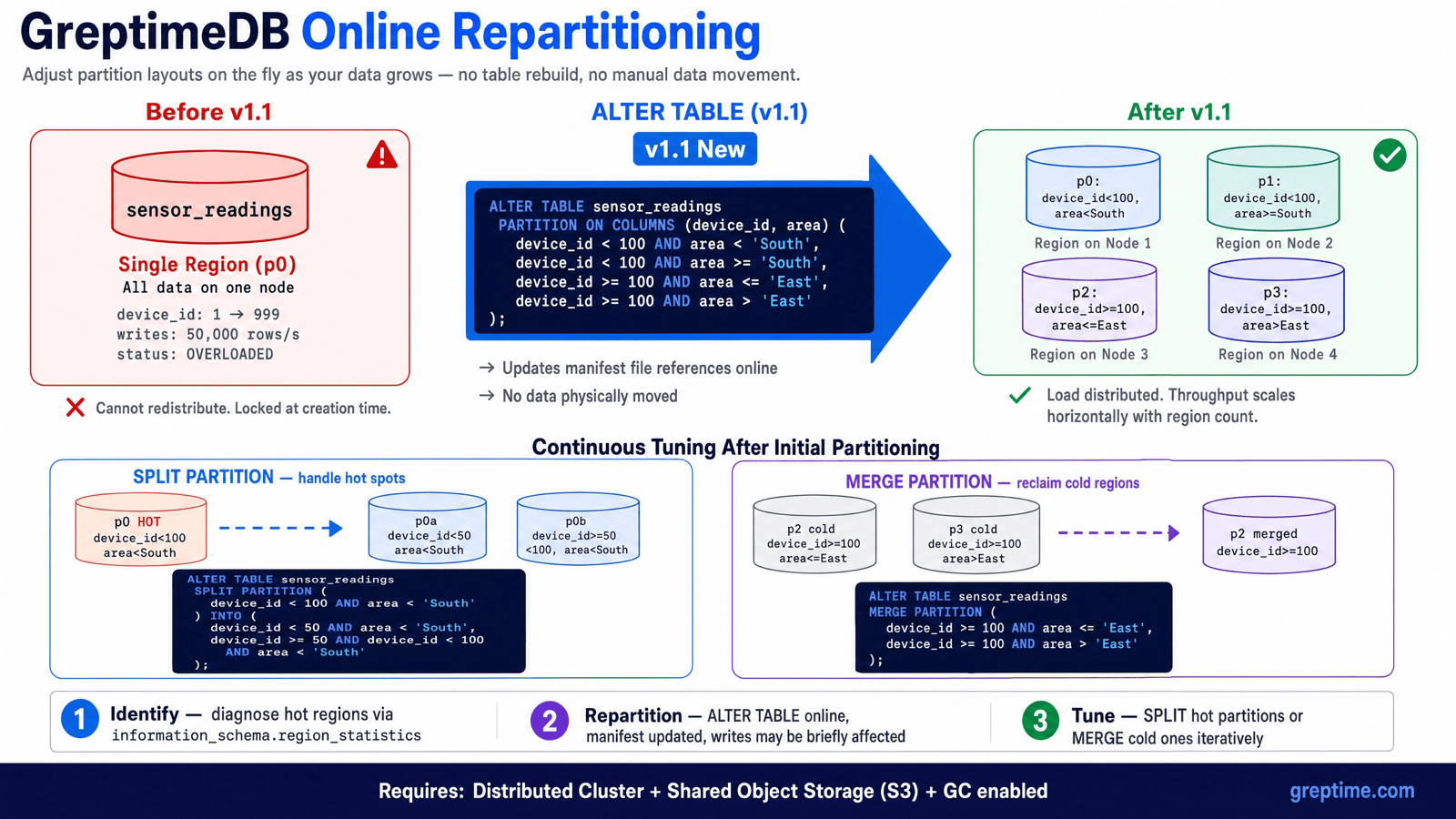 Adding Partitions to an Existing Table: Online Repartitioning in GreptimeDB v1.1